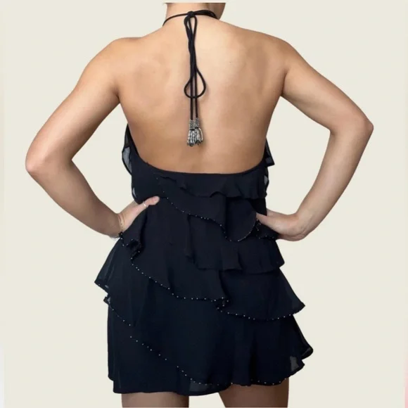 Black Zara Ruffle Mini Dress - Picture 2 of 7